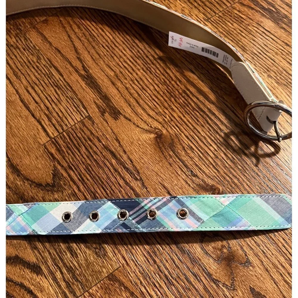 Talbots‎ | Blue Green Plaid Belt White Trim Sz XL